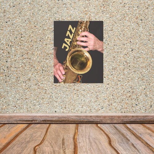 Jazzman Playing Gold Saxophone Photographic Metal Print