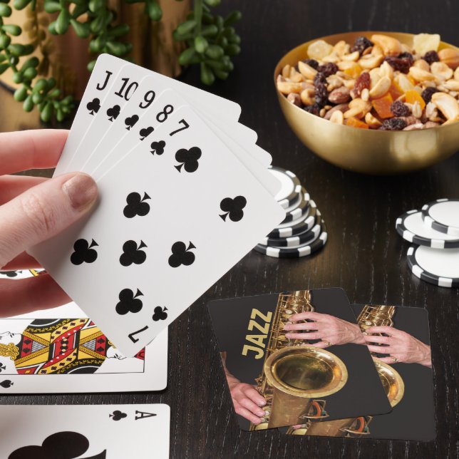 Jazzman Playing Gold Saxophone Poker Cards (In Situ)