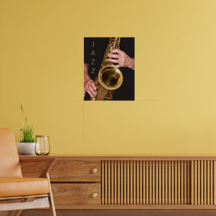 Jazzman Playing Gold Saxophone Poster