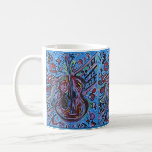 Jazzy and Cool Abstract Guitar Folk Art Coffee Mug