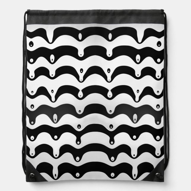 Jazzy Black and White Melting Zebra Stripes Drawstring Bag (Front)