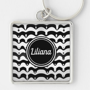Jazzy Black and White Melting Zebra Stripes Keychain