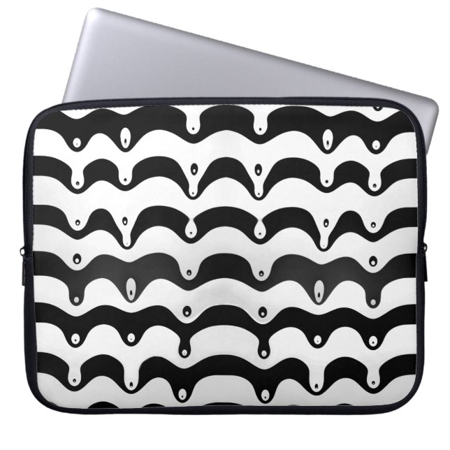 Jazzy Black and White Melting Zebra Stripes Laptop Sleeve (Front)
