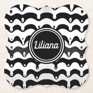Jazzy Black and White Melting Zebra Stripes Paper Coaster