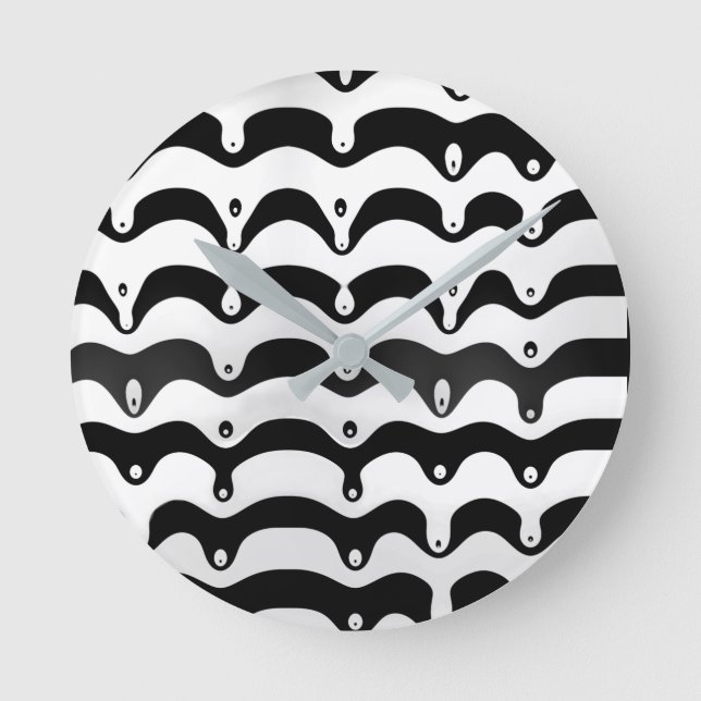 Jazzy Black and White Zebra Stripes Melting Round Clock (Front)