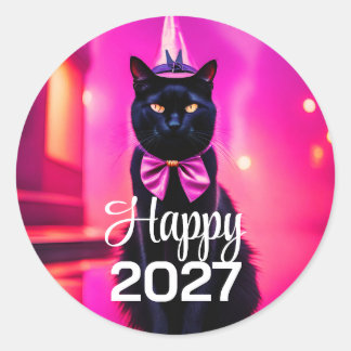 Jazzy black cat  2027  wishes classic round sticker