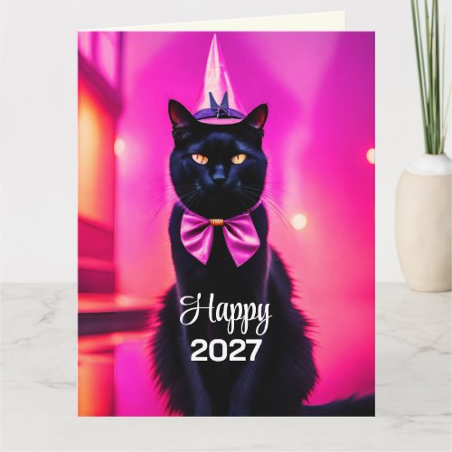 Jazzy black cat  2027  wishes Folded Greeting Card