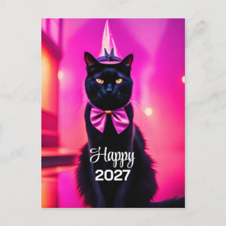 Jazzy black cat  2027  wishes postcard