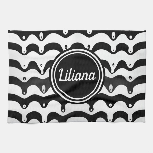 Jazzy Black & White Melting Zebra Stripes Kitchen Towel (Horizontal)