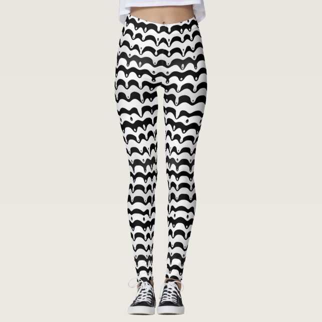 Jazzy Black & White Melting Zebra Stripes Leggings (Front)