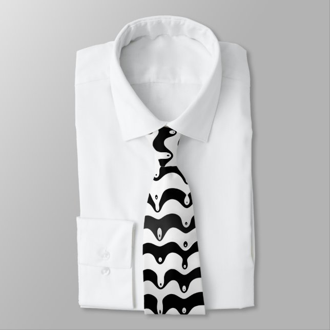 Jazzy Black & White Melting Zebra Stripes Neck Tie (Tied)