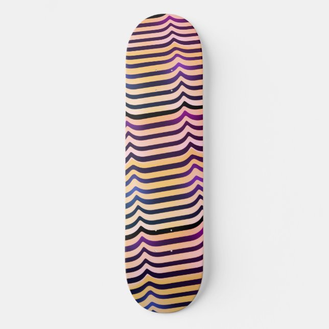 Jazzy Black & White Trippy Op Art Stripey Pattern Skateboard (Front)