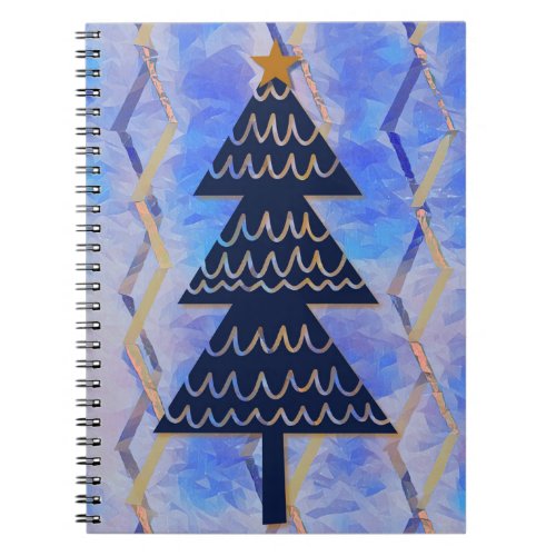 Jazzy Blue and Gold Christmas Tree Vintage Style Notebook