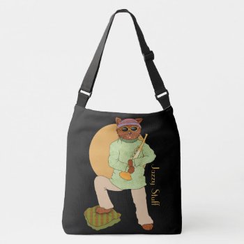 Jazzy Cat Guards Your Stuff Crossbody Bag by colorwash at Zazzle
