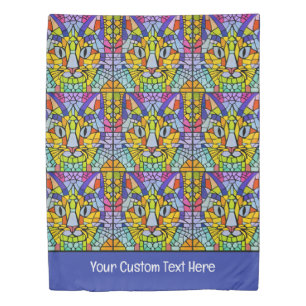 Jazzy Cat Mosaic - Cheerful Kitty Tile - Add Text  Duvet Cover