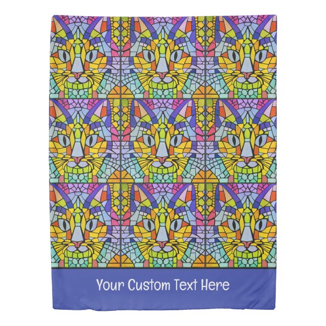 Jazzy Cat Mosaic - Cheerful Kitty Tile - Add Text  Duvet Cover (Front)