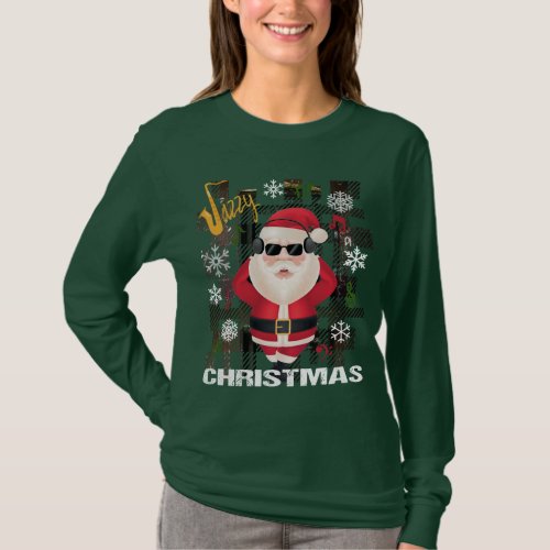 Jazzy Christmas Santa Claus Grunge Womens T_Shirt