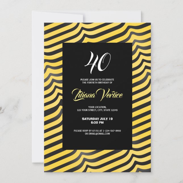 Jazzy Cute Black & Yellow Striped Bumblebee Invita Invitation (Front)