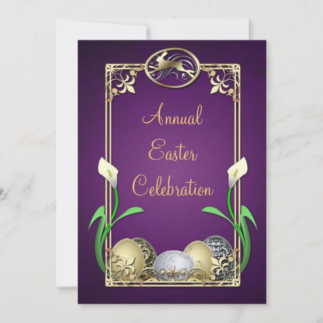 Jazzy Dashing Bunny Purple Easter Invitations (Front)