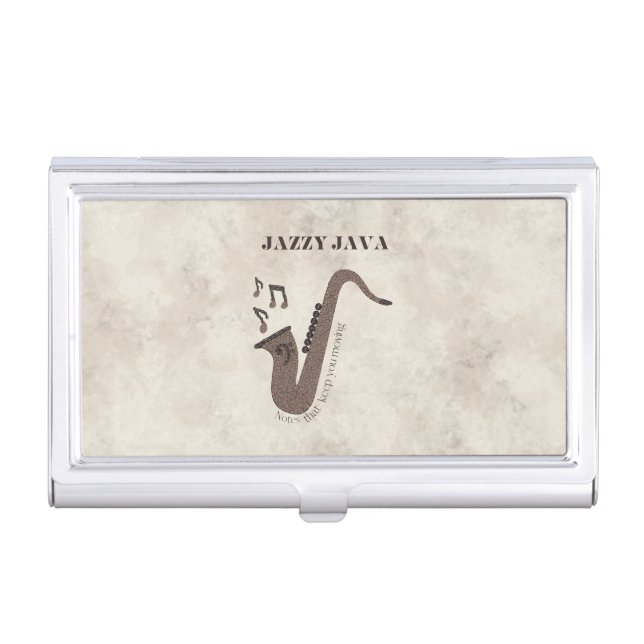 Jazzy Java-Coffee Beans-Saxophone- Business Card Case (Front)