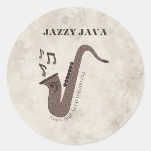 Jazzy Java-Coffee Beans-Saxophone- Classic Round Sticker