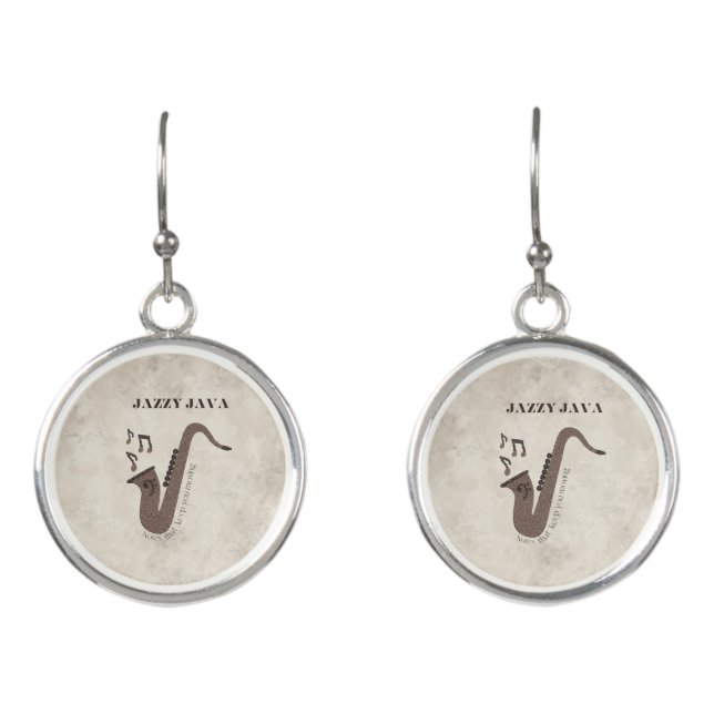 Jazzy Java-Coffee Beans-Saxophone- Earrings (Front)
