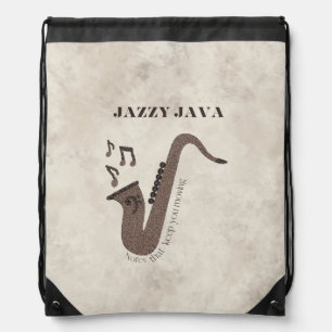 Jazzy Java-Coffee Beans-Saxophone-Personalized- Drawstring Bag