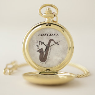 Jazzy Java-Coffee Beans-Saxophone- Pocket Watch