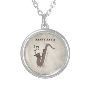 Jazzy Java-Coffee Beans-Saxophone- Silver Plated Necklace