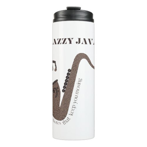 Jazzy Java_Saxophone_Coffee Beans_ Thermal Tumbler