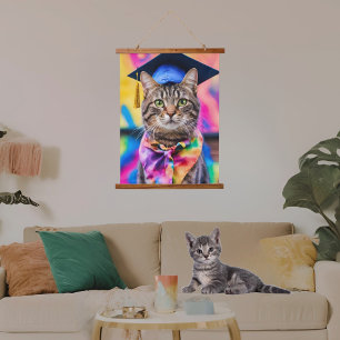Jazzy Kitty grad hat Hanging Tapestry
