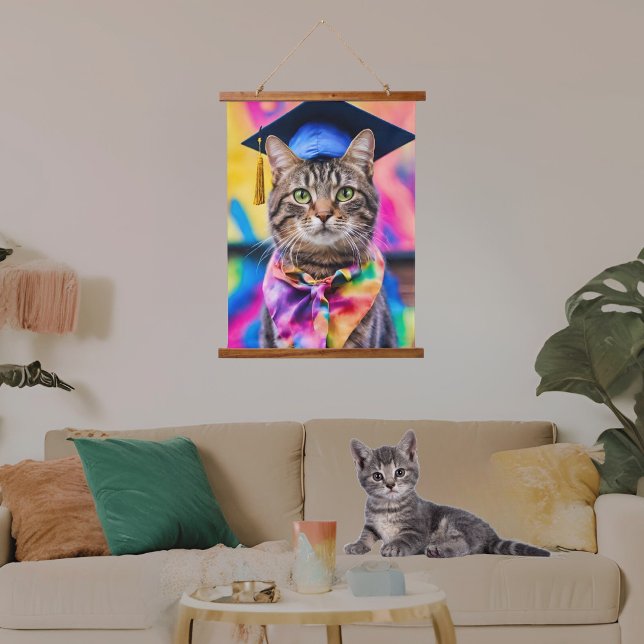 Jazzy Kitty  grad hat Hanging Tapestry (Creator Uploaded)