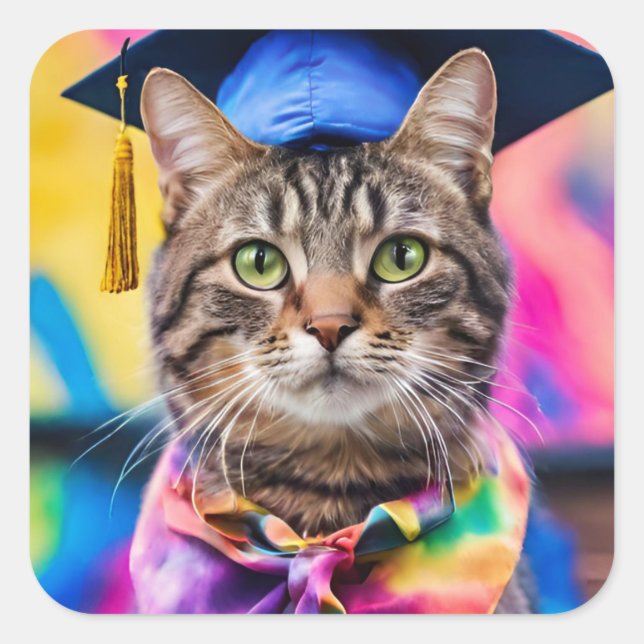Jazzy Kitty  grad hat Square Sticker (Front)