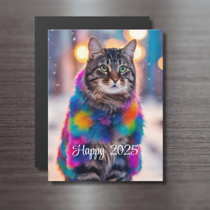 Jazzy Kitty in  coat  - Happy 2025 - magnetic card