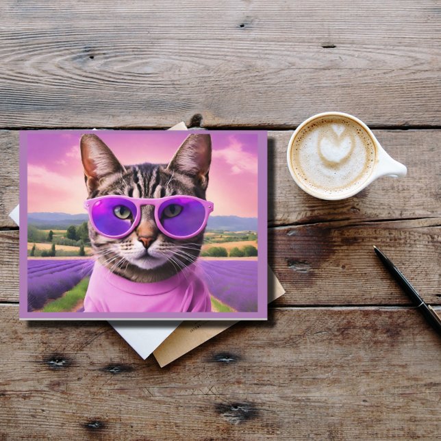 Jazzy kitty  -lavender field  holiday postcard (Creator Uploaded)