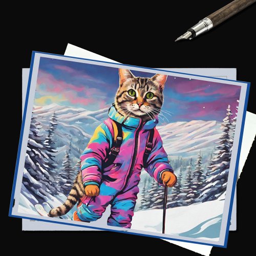 Jazzy kitty on a ski  tour postcard