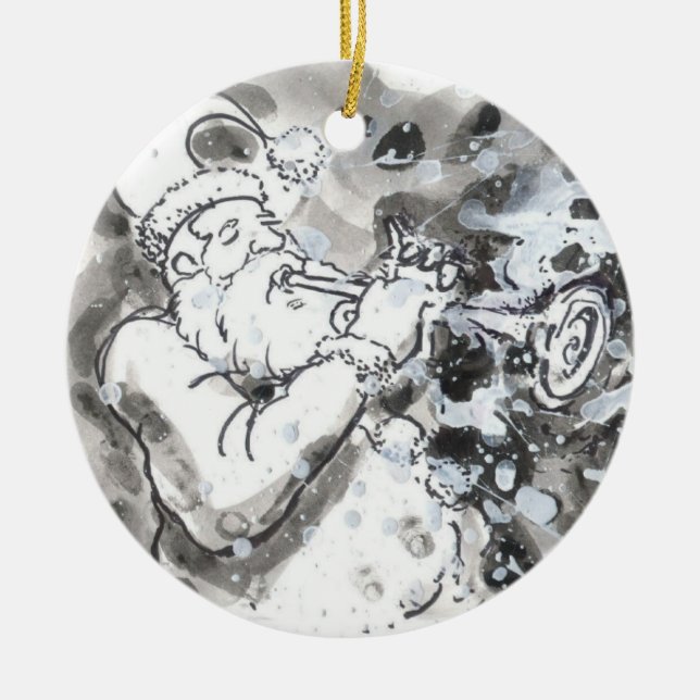 "Jazzy Santa" Ceramic Ornament (Front)