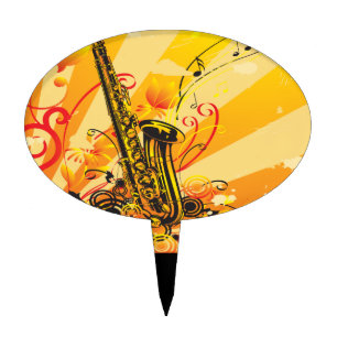 Jazzy Saxophone Beams Of Music Cake Topper