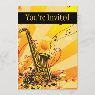Jazzy Saxophone Beams Of Music Invitation