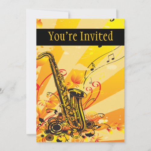 Jazzy Saxophone Beams Of Music Personalized Invitations