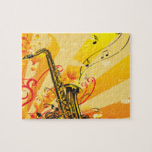 Jazzy Saxophone Beams Of Music Jigsaw Puzzle