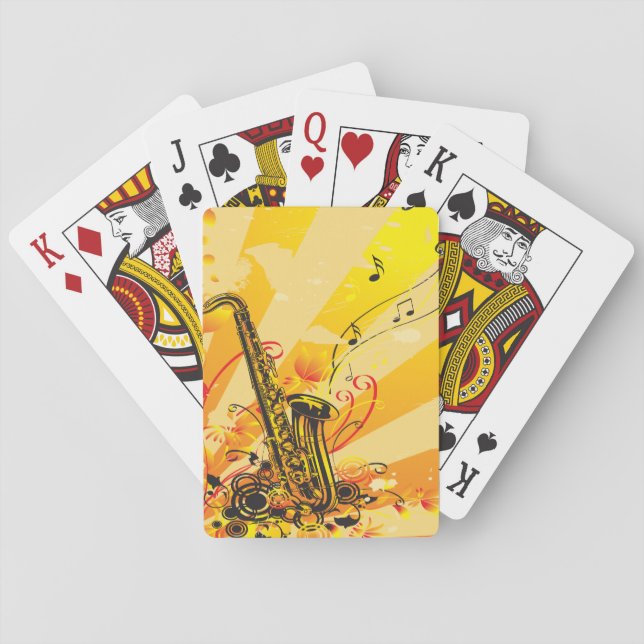 Jazzy Saxophone Beams Of Music Playing Cards (Back)