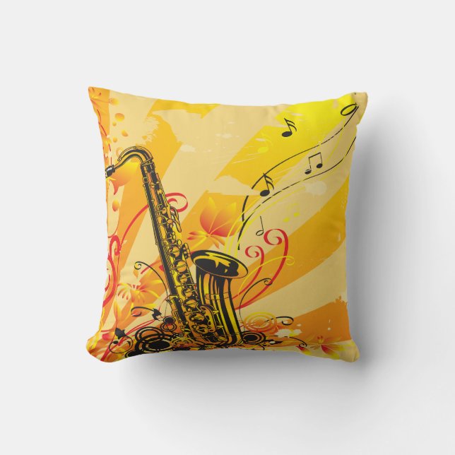 Jazzy Saxophone Beams Of Music Throw Pillow (Front)
