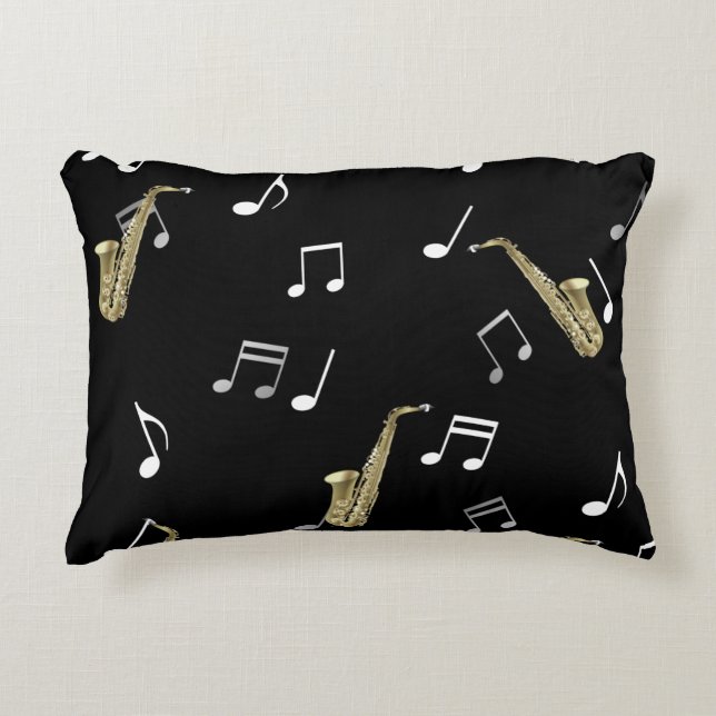 Jazzy Saxophone & Musical Notes  Accent Pillow (Front)