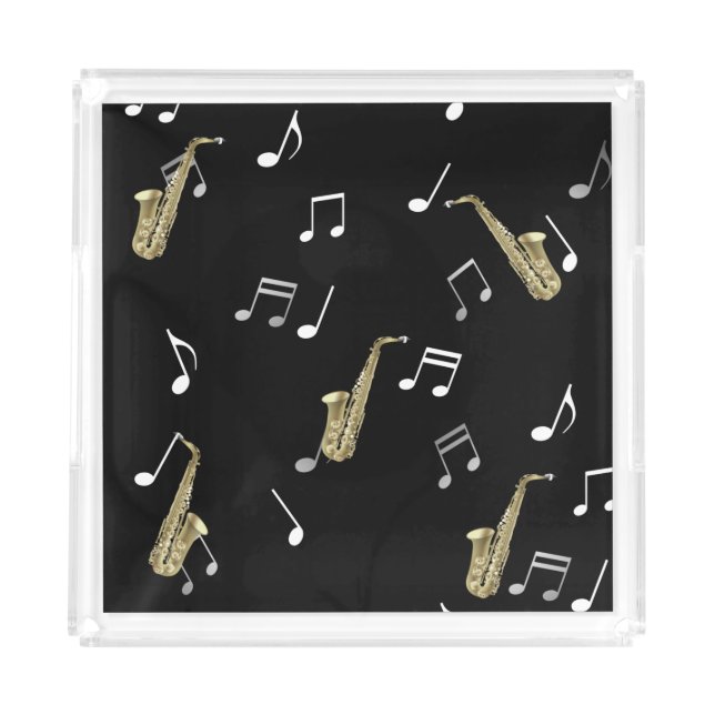 Jazzy Saxophone & Musical Notes  Acrylic Tray (Front)