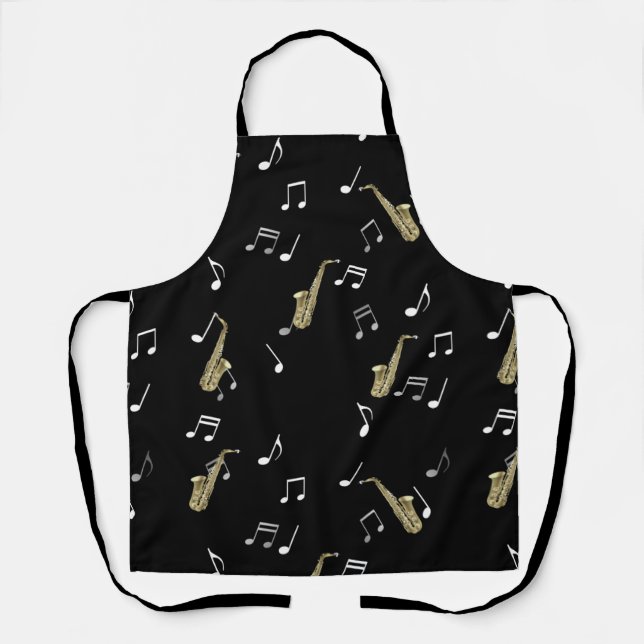 Jazzy Saxophone & Musical Notes  Apron (Front)