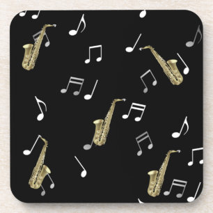 Jazzy Saxophone & Musical Notes Beverage Coaster