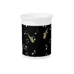 Jazzy Saxophone & Musical Notes  Beverage Pitcher