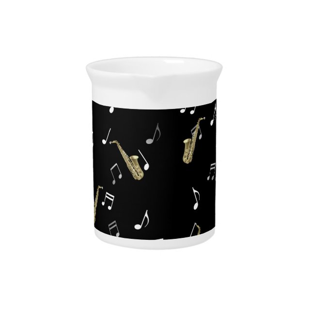 Jazzy Saxophone & Musical Notes  Beverage Pitcher (Front)