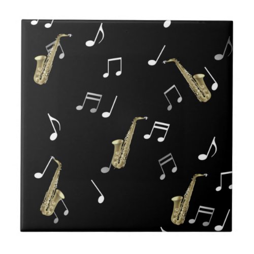 Jazzy Saxophone  Musical Notes Ceramic Tile